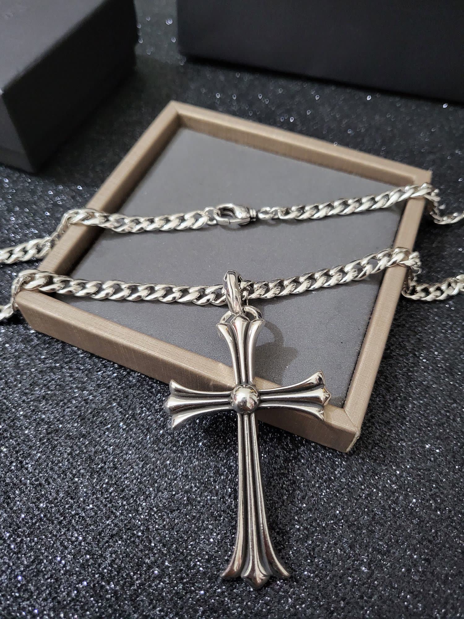 Chrome Hearts Silver Cross Pendant Necklace